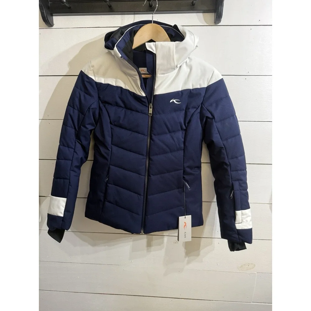 KJUS Girls Madlain Insulated Ski Jacket Size 152 US 12 Navy‎ Blue White NWT